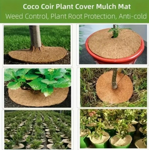 7-팩 코코넛 코이어 멀치 링 나무 보호 매트, 사전 절단 슬릿이 있는 천연 코이어 잡초 방제 식물 커버, 정원 조경용