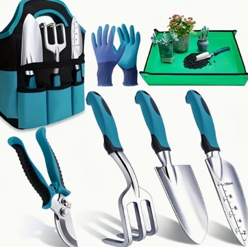 녹슬지 않는 스테인리스 스틸과 알루미늄 합금으로 제작된 내구성 있는 정원 도구 세트 7개, 편리한 운반 가방이 포함된 손목용 정원 관리 도구