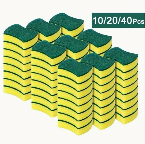 10/20/40팩 헤비듀티 폴리우레탄 스펀지 & 스카우링 패드 - 녹색 & 노란색 헤비듀티 스크럽 스펀지, 녹색 줄무늬, 스크래치 방지 식기 타월, 쌓을 수 있는 내구성 있는 주방, 바닥 및 가구 클리너, 식기류 안전, 내구성 있는 폴리우레탄 소재, 냄비, 팬, 쿡탑, 싱크대용 다목적 (10/20/40팩 옵션) - 가정용 청소, 연마 및 비연마 사용에 이상적, 주방 청소 스펀지, 주방용 스크래치 방지 스펀지, 대형 주방 스펀지, 할로윈 선물, 크리스마스