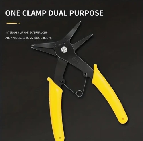 이중용도 스냅 링 플라이어 - 내구성 강철, 내부 및 외부 스프링 분해 도구, DIY 및 전문 수리용 블랙 핸들과 옐로우 그립